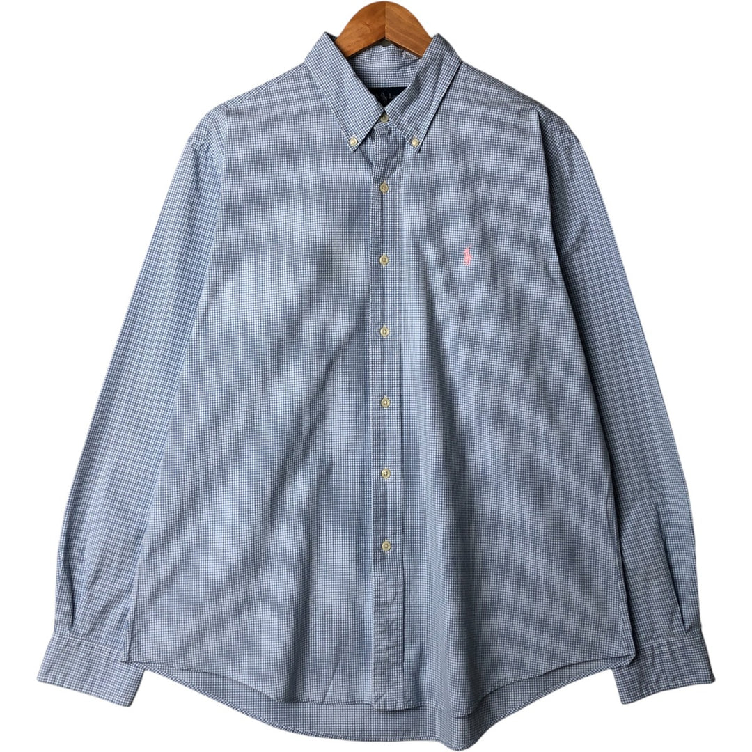 Ralph Lauren CUSTOM FIT Gingham Check Long Sleeve Button Down Check Shirt Men's XL cotton Blue type light blue Vintage Second Hand