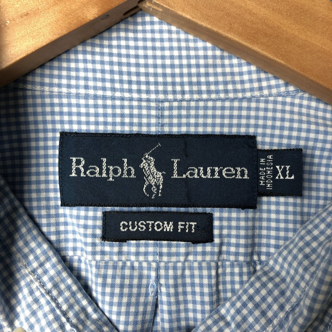 Ralph Lauren CUSTOM FIT Gingham Check Long Sleeve Button Down Check Shirt Men's XL cotton Blue type light blue Vintage Second Hand