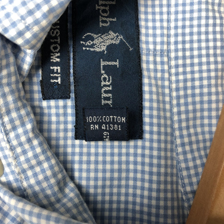 Ralph Lauren CUSTOM FIT Gingham Check Long Sleeve Button Down Check Shirt Men's XL cotton Blue type light blue Vintage Second Hand