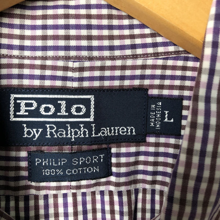Ralph Lauren POLO by Ralph Lauren PHILIP SPORT wide collar long sleeve cotton check shirt, men's size L cotton multicolor Vintage Second Hand