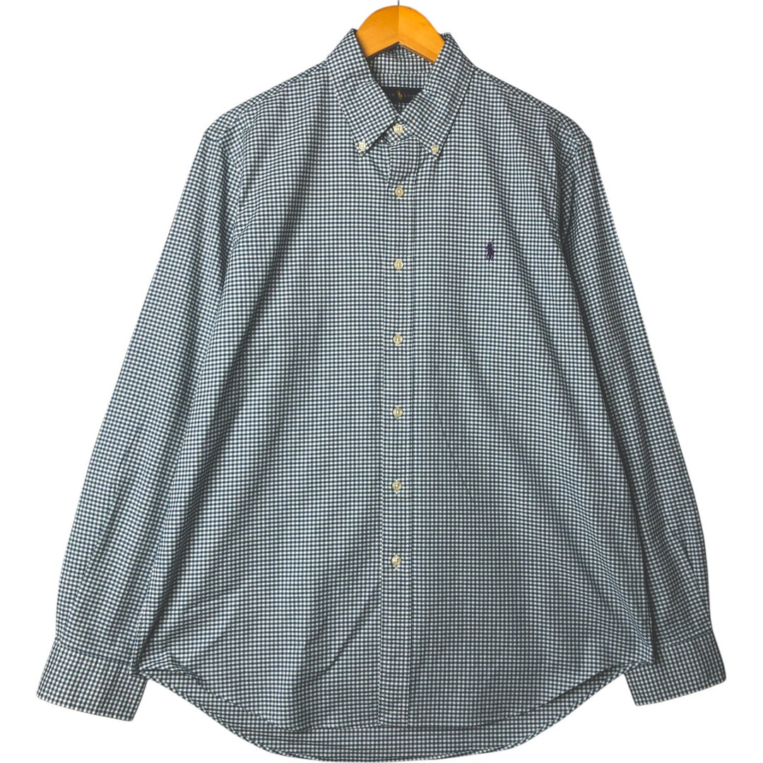 Ralph Lauren Gingham Check Long Sleeve Button-Down Check Shirt, Men's Size L cotton green type Vintage Second Hand