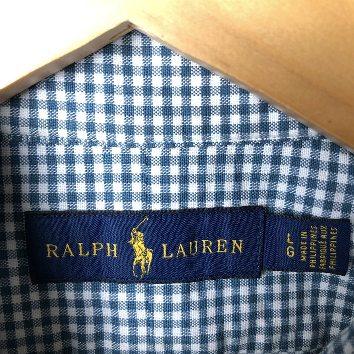 Ralph Lauren Gingham Check Long Sleeve Button-Down Check Shirt, Men's Size L cotton green type Vintage Second Hand