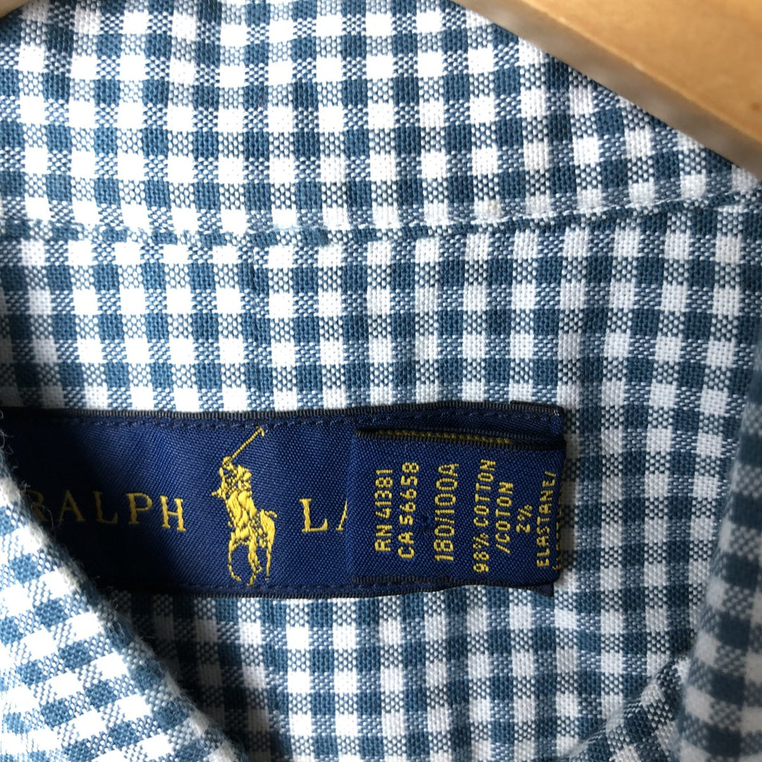 Ralph Lauren Gingham Check Long Sleeve Button-Down Check Shirt, Men's Size L cotton green type Vintage Second Hand