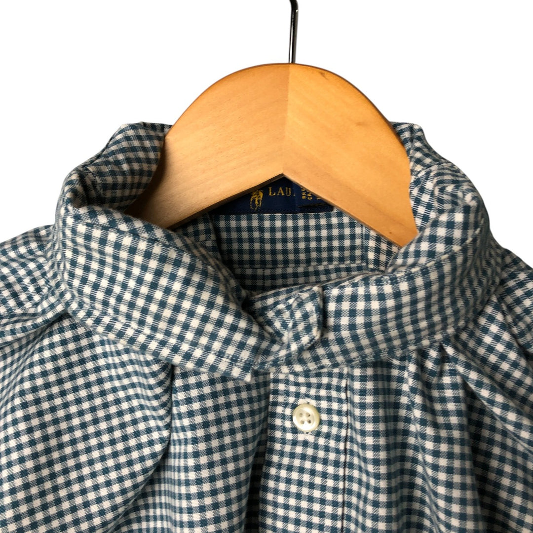 Ralph Lauren Gingham Check Long Sleeve Button-Down Check Shirt, Men's Size L cotton green type Vintage Second Hand