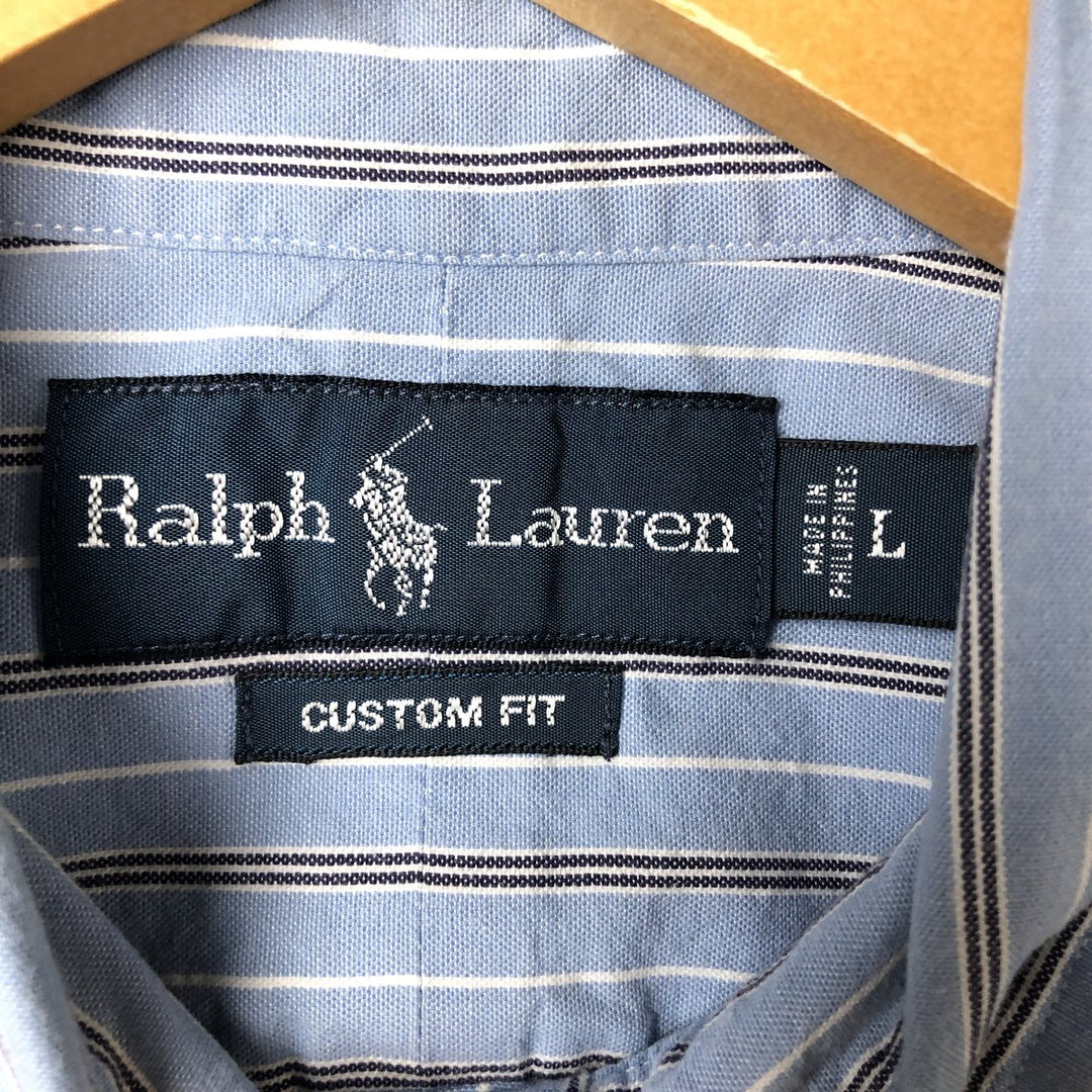 Ralph Lauren CUSTOM FIT long sleeve button down striped shirt men's size L cotton blue type Vintage Second Hand