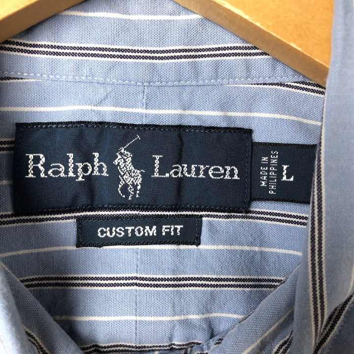 Ralph Lauren CUSTOM FIT long sleeve button down striped shirt men's size L cotton blue type Vintage Second Hand