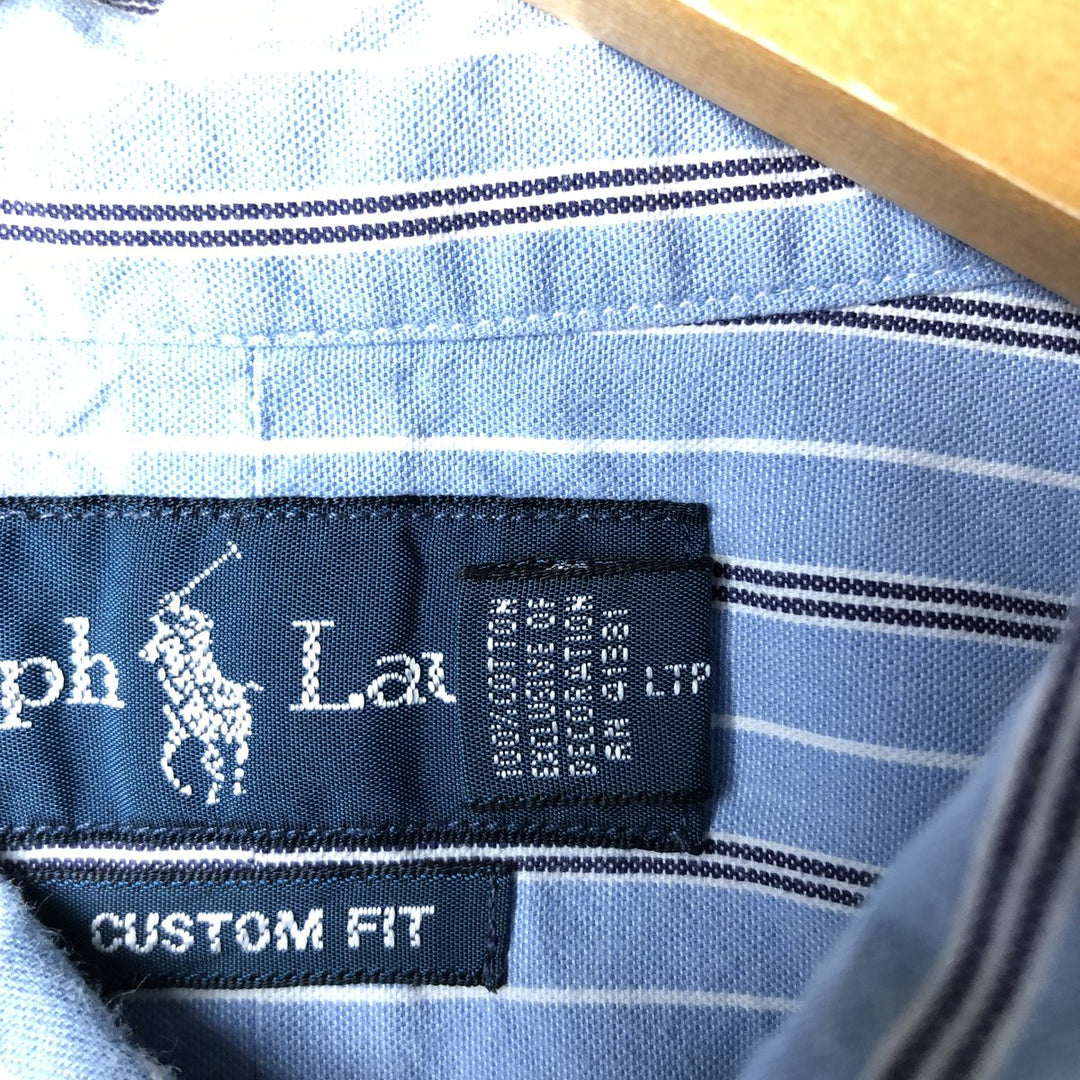 Ralph Lauren CUSTOM FIT long sleeve button down striped shirt men's size L cotton blue type Vintage Second Hand