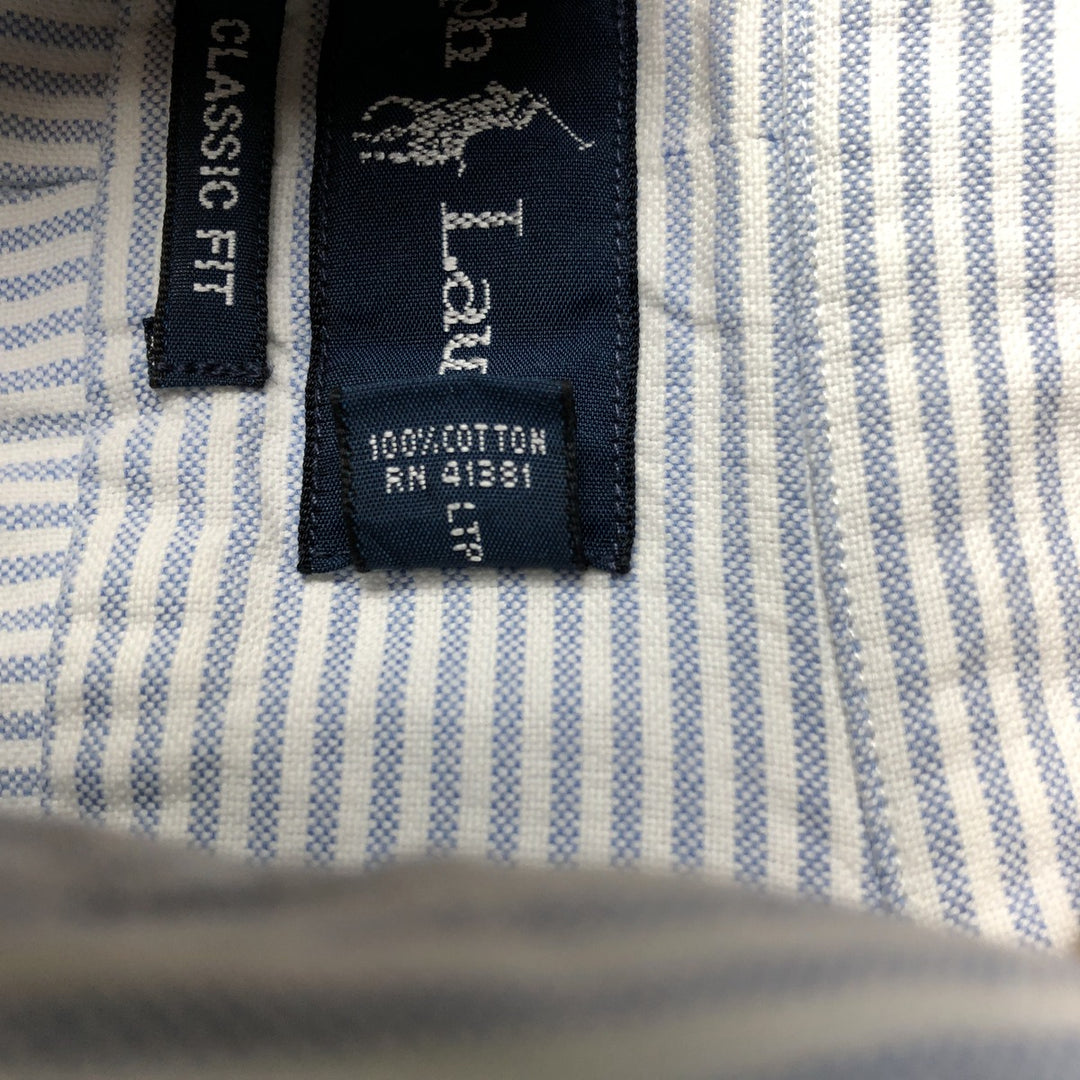 Ralph Lauren Classic Fit Long Sleeve Button Down Striped Shirt Men's Size L cotton Blue type light blue Vintage Second Hand