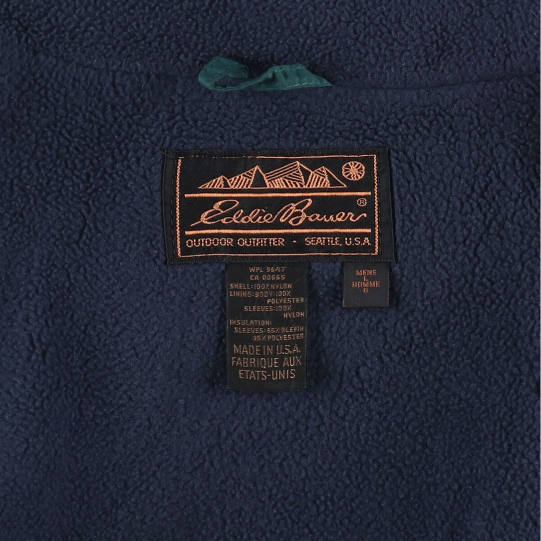 80s-90'S Eddie Bauer black tag padded puffer jacket, made in USA, men's size L Nylon green type Vintage Second Hand