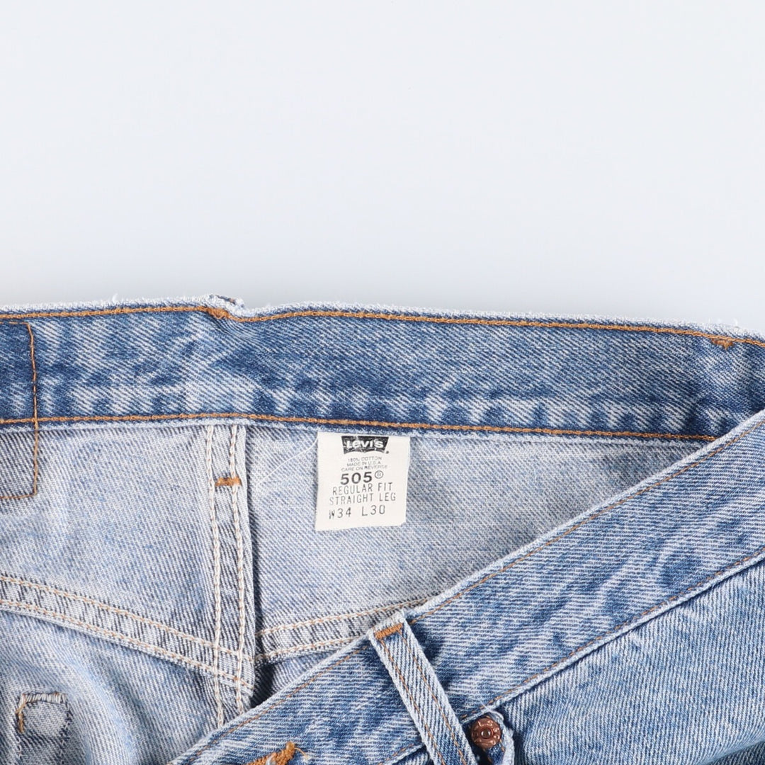 00'S Levi's 505 REGULAR FIT STRAIGHT LEG tapered denim pants made in USA, men's size w34 cotton blue type Vintage Second Hand