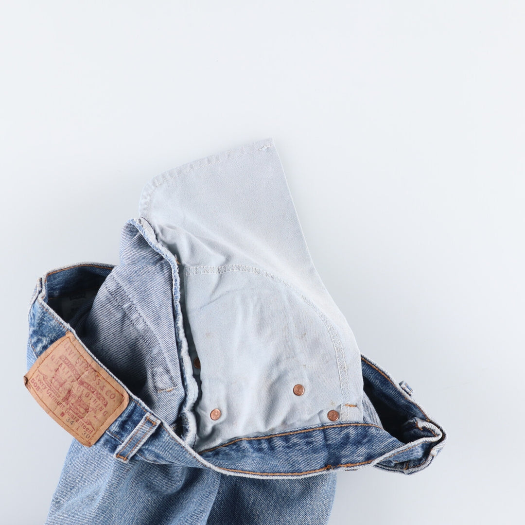 00'S Levi's 505 REGULAR FIT STRAIGHT LEG tapered denim pants made in USA, men's size w32 cotton blue type Vintage Second Hand