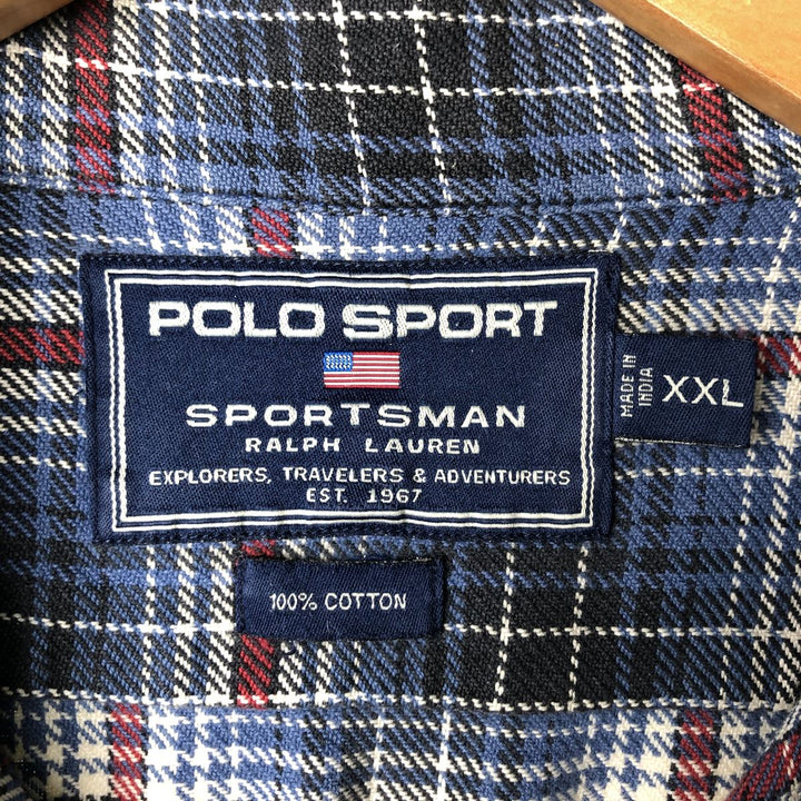 Vintage 90'S Ralph Lauren POLO SPORTSMAN long-sleeved heavy flannel check shirt, men's size XXL cotton blue type Vintage Second Hand
