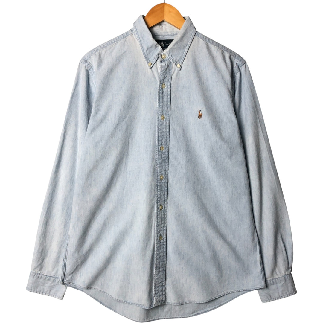 Ralph Lauren Custom Fit Long Sleeve Chambray Shirt, Men's Size L cotton Blue type light blue Vintage Second Hand