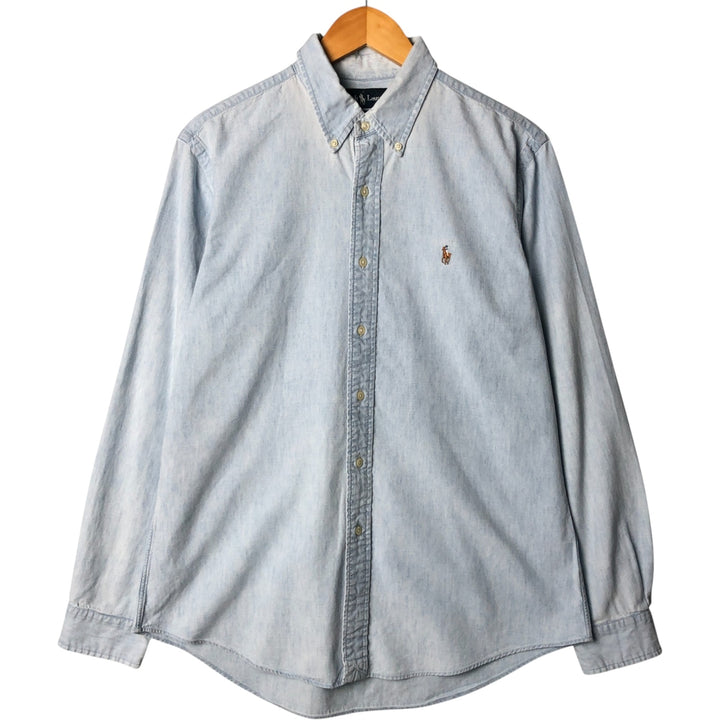 Ralph Lauren Custom Fit Long Sleeve Chambray Shirt, Men's Size L cotton Blue type light blue Vintage Second Hand