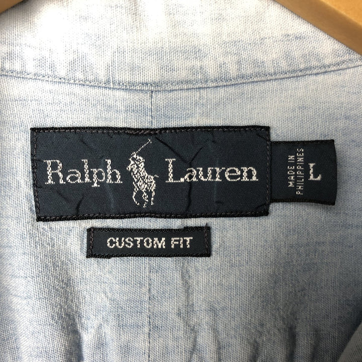 Ralph Lauren Custom Fit Long Sleeve Chambray Shirt, Men's Size L cotton Blue type light blue Vintage Second Hand