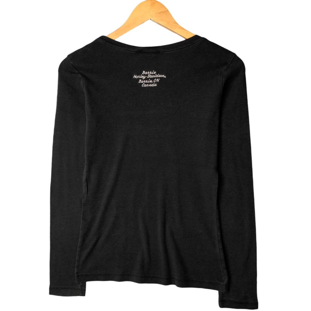 Harley-Davidson Skull Pattern Long Sleeve T-Shirt with Rhinestones, Women's Size Medium cotton black type Vintage Second Hand