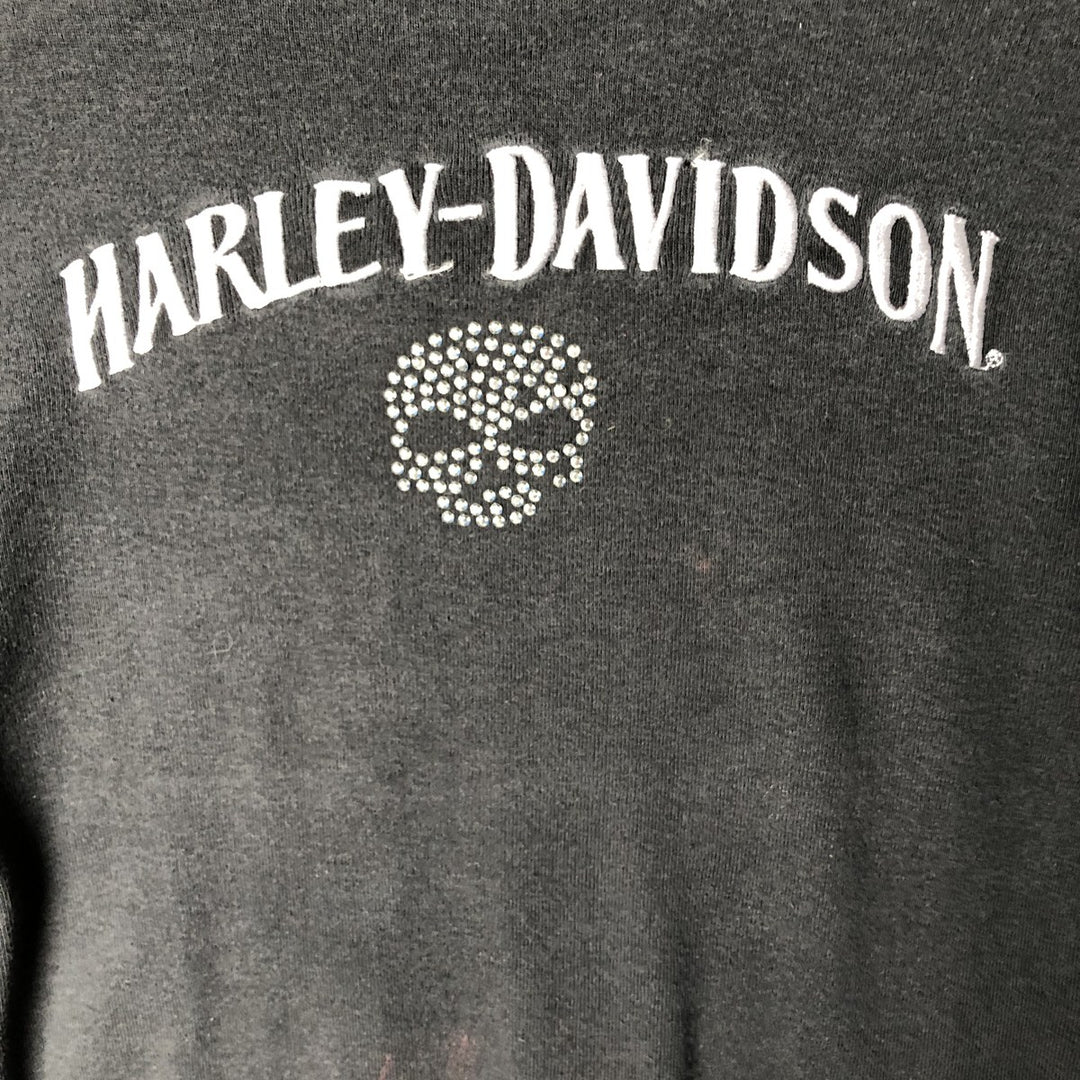 Harley-Davidson Skull Pattern Long Sleeve T-Shirt with Rhinestones, Women's Size Medium cotton black type Vintage Second Hand
