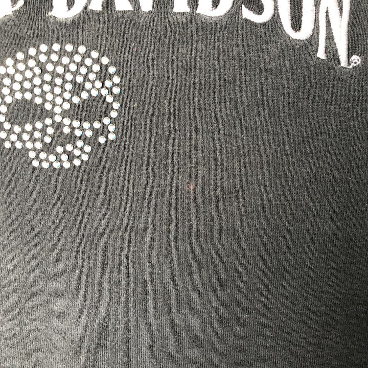 Harley-Davidson Skull Pattern Long Sleeve T-Shirt with Rhinestones, Women's Size Medium cotton black type Vintage Second Hand