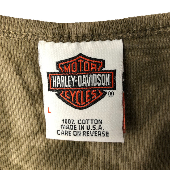 2000'S Harley-Davidson 3/4 Sleeve Tie-Dye T-Shirt, Made in USA, Women's Size L cotton beige type brown Vintage Second Hand