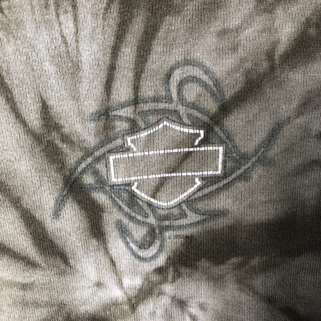 2000'S Harley-Davidson 3/4 Sleeve Tie-Dye T-Shirt, Made in USA, Women's Size L cotton beige type brown Vintage Second Hand