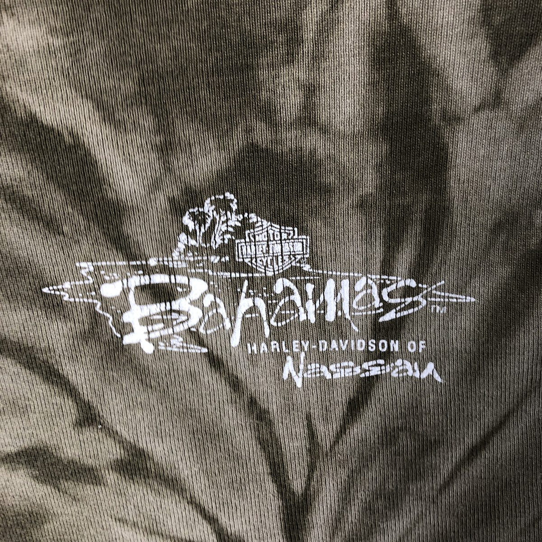 2000'S Harley-Davidson 3/4 Sleeve Tie-Dye T-Shirt, Made in USA, Women's Size L cotton beige type brown Vintage Second Hand