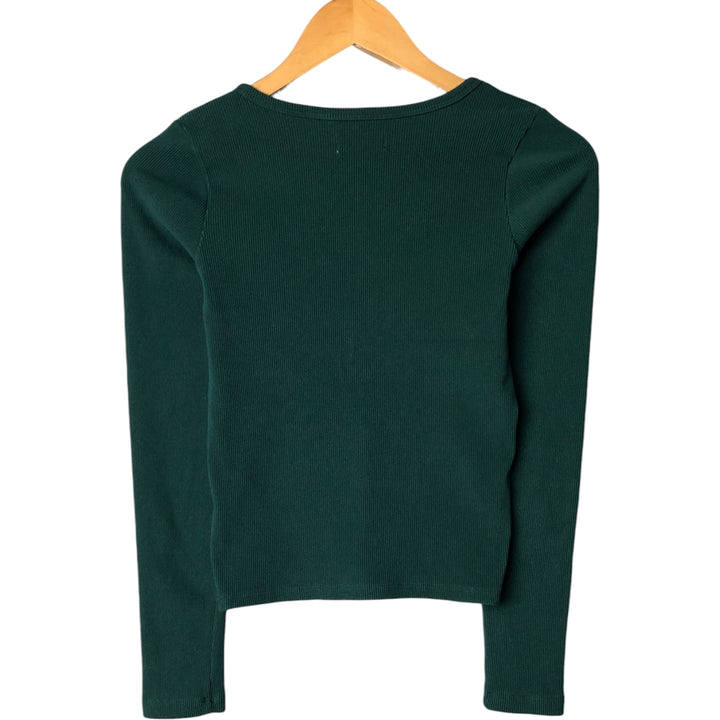 HOLLISTER Henley Neck Cropped Long T-Shirt, Women's Size Medium polyester green type Vintage Second Hand