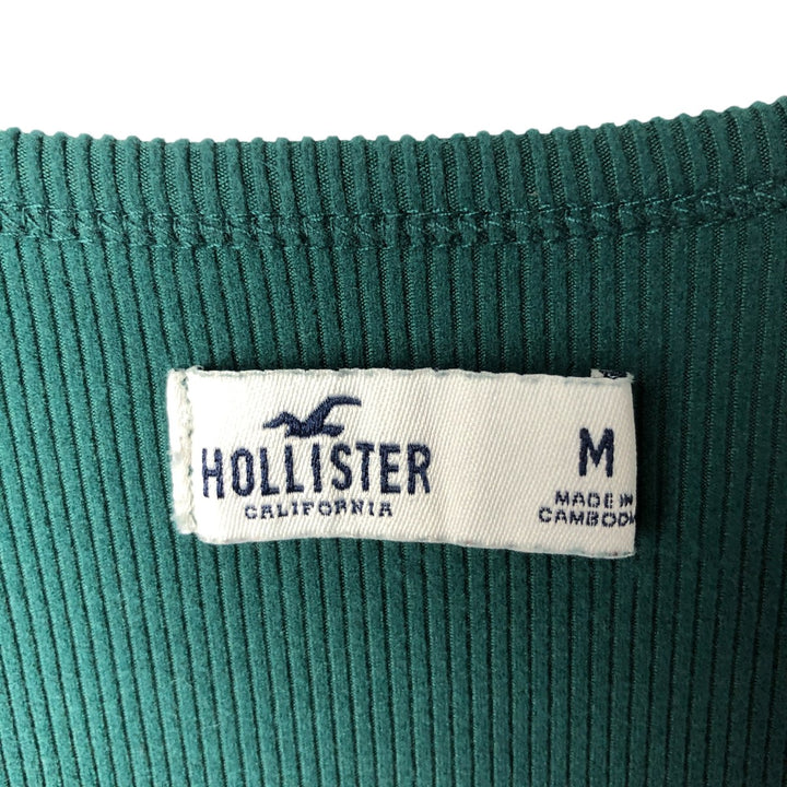 HOLLISTER Henley Neck Cropped Long T-Shirt, Women's Size Medium polyester green type Vintage Second Hand