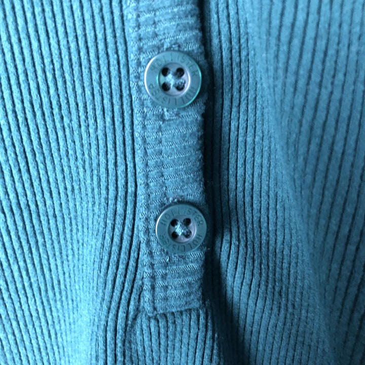 HOLLISTER Henley Neck Cropped Long T-Shirt, Women's Size Medium polyester green type Vintage Second Hand