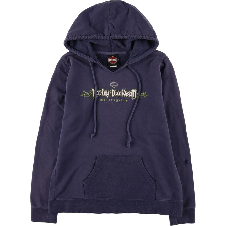 2000'S Harley-Davidson slit-neck Advertising pullover sweatshirt, Made in USA, Women's size L cotton navy blue type Vintage Second Hand