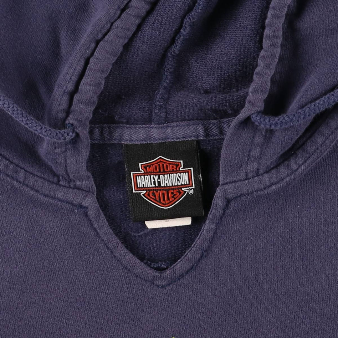 2000'S Harley-Davidson slit-neck Advertising pullover sweatshirt, Made in USA, Women's size L cotton navy blue type Vintage Second Hand