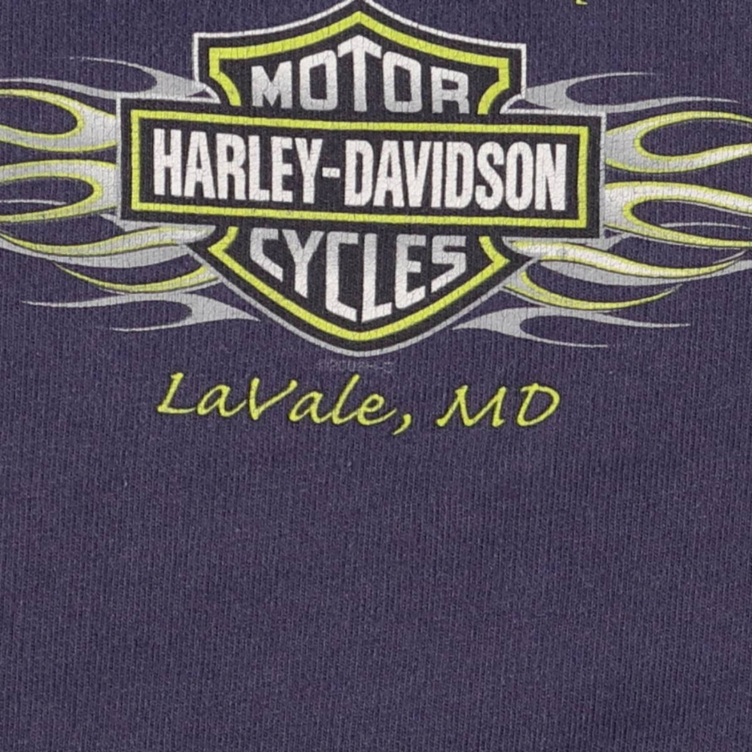 2000'S Harley-Davidson slit-neck Advertising pullover sweatshirt, Made in USA, Women's size L cotton navy blue type Vintage Second Hand