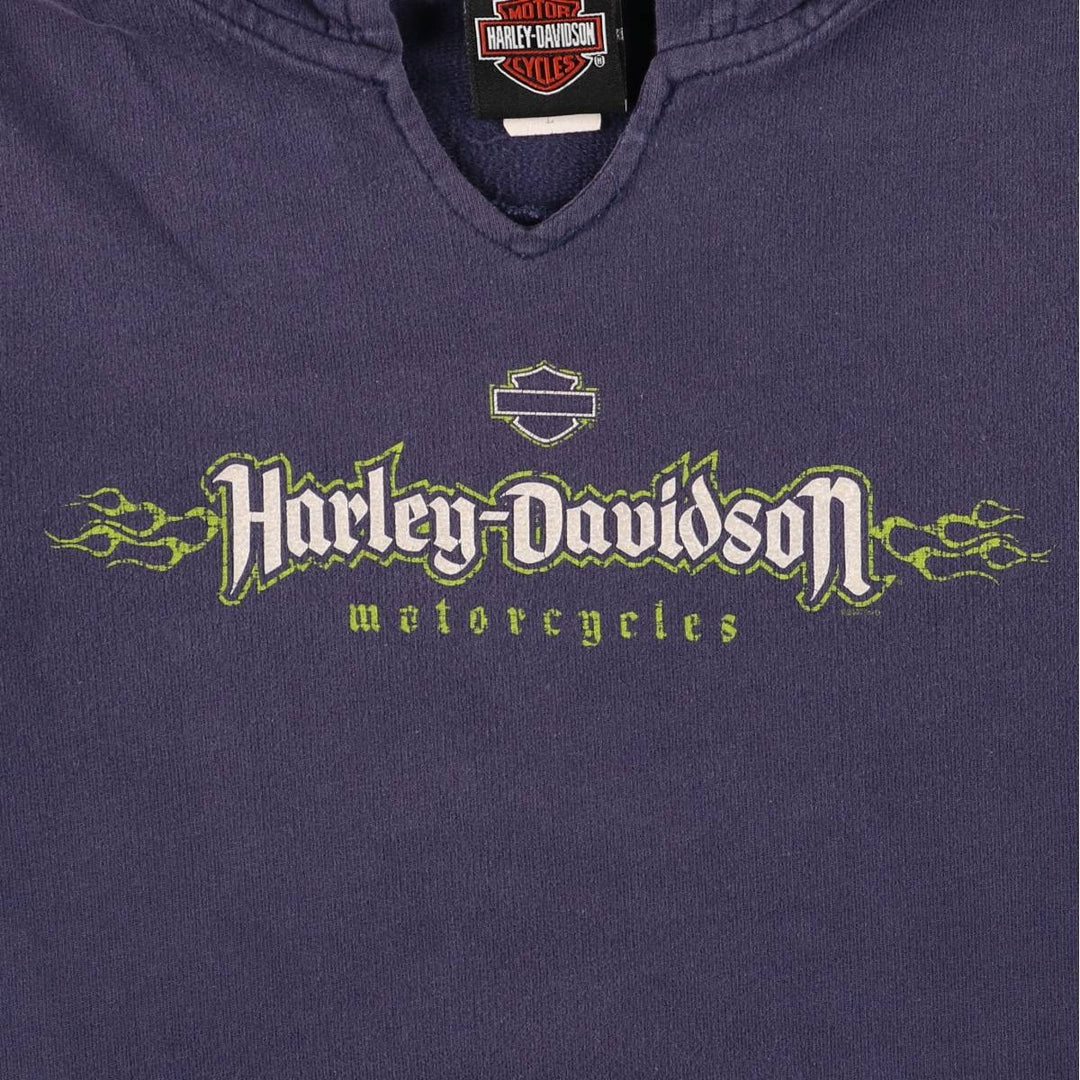 2000'S Harley-Davidson slit-neck Advertising pullover sweatshirt, Made in USA, Women's size L cotton navy blue type Vintage Second Hand