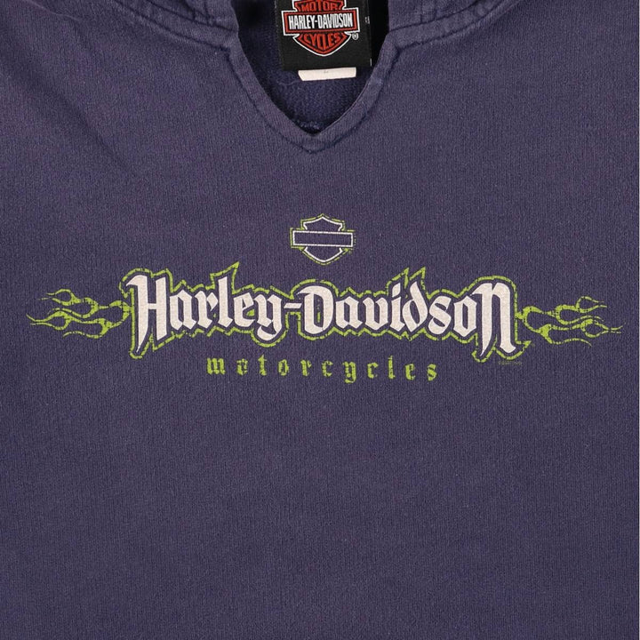 2000'S Harley-Davidson slit-neck Advertising pullover sweatshirt, Made in USA, Women's size L cotton navy blue type Vintage Second Hand