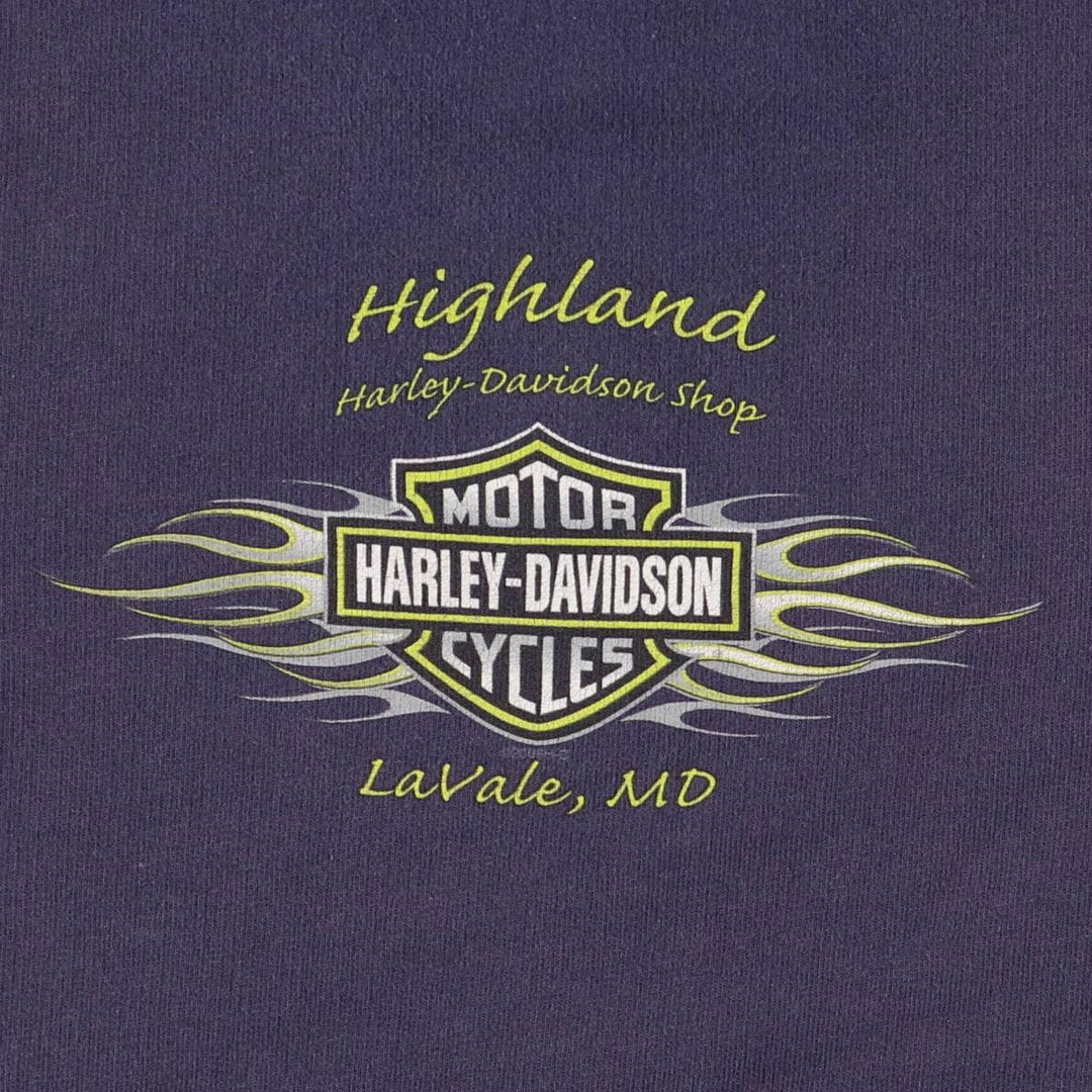 2000'S Harley-Davidson slit-neck Advertising pullover sweatshirt, Made in USA, Women's size L cotton navy blue type Vintage Second Hand