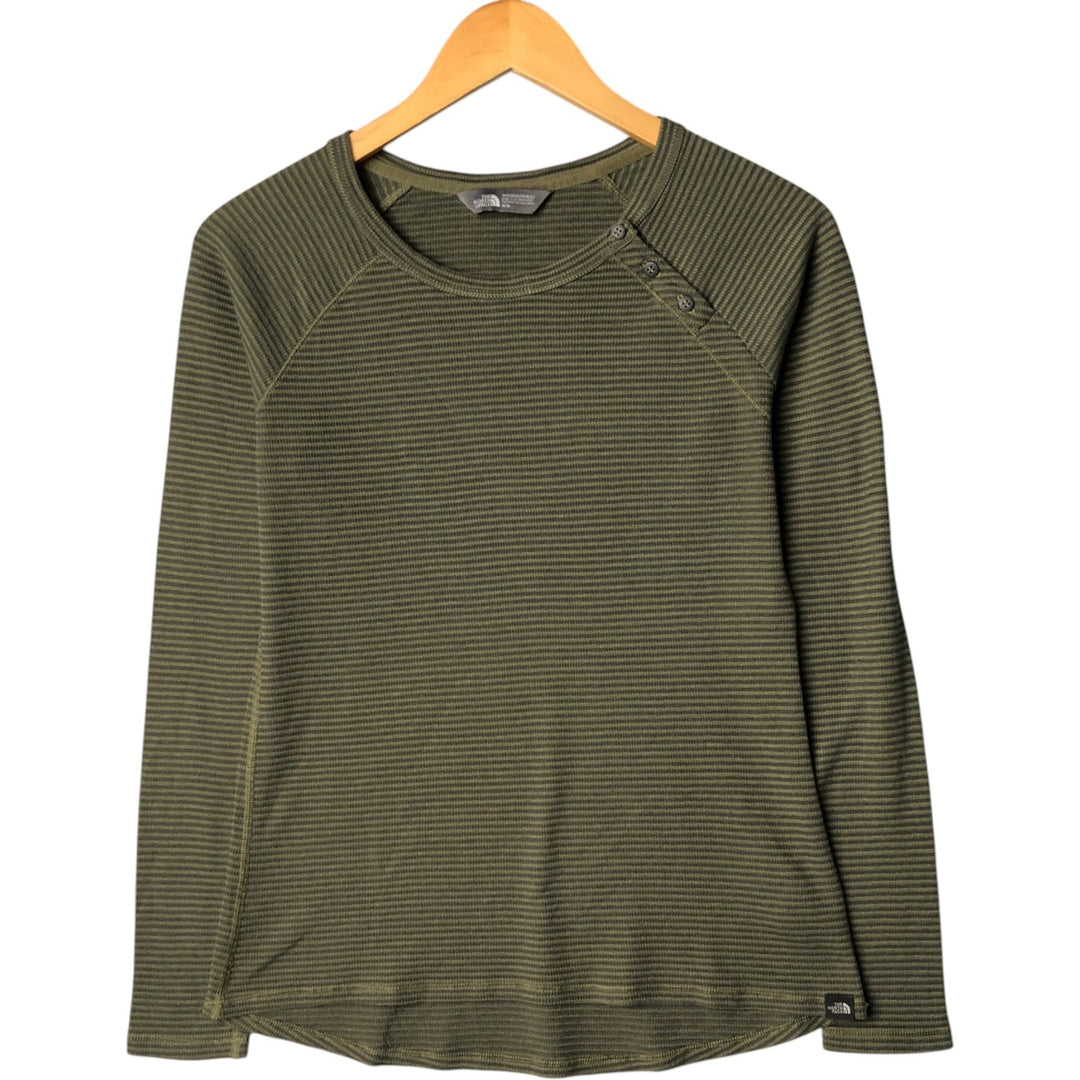 THE NORTH FACE Striped Pattern Long Sleeve T-Shirt, Women's, Size M cotton Khaki type Vintage Second Hand