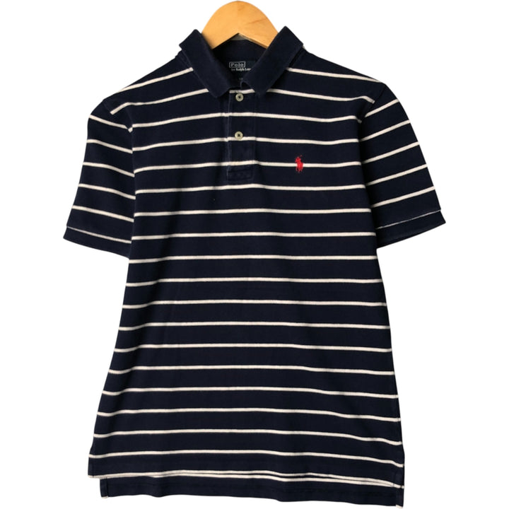Ralph Lauren POLO by Ralph Lauren short-sleeved striped polo shirt, women's size L cotton navy blue type Vintage Second Hand
