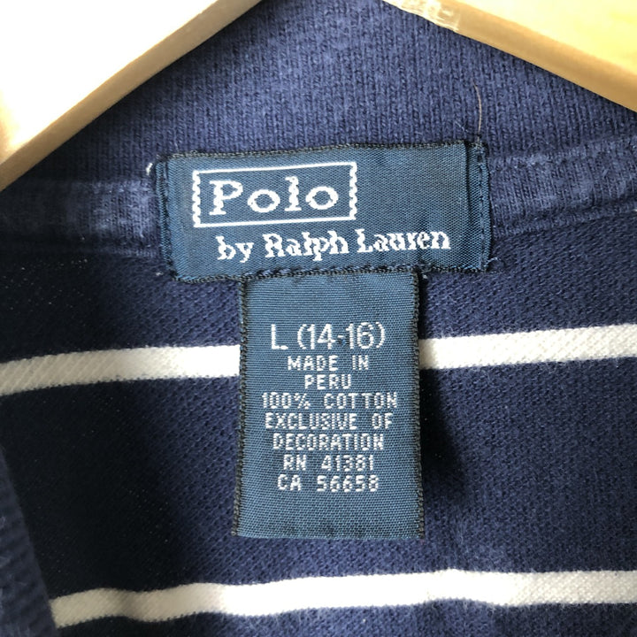 Ralph Lauren POLO by Ralph Lauren short-sleeved striped polo shirt, women's size L cotton navy blue type Vintage Second Hand