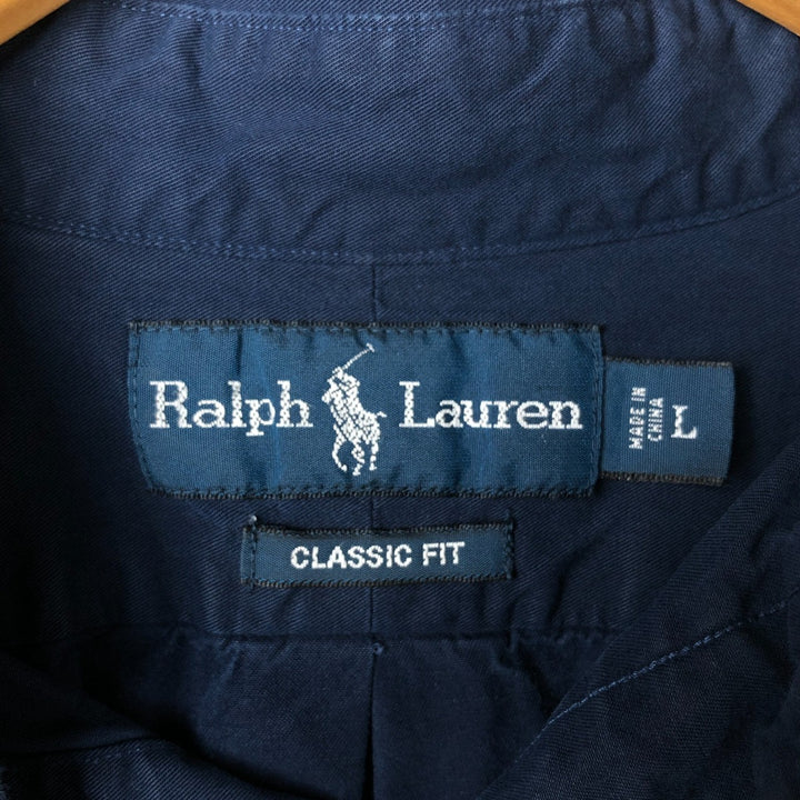 Ralph Lauren Classic Fit Long Sleeve Button Down Shirt, Men's Size L cotton navy blue type Vintage Second Hand