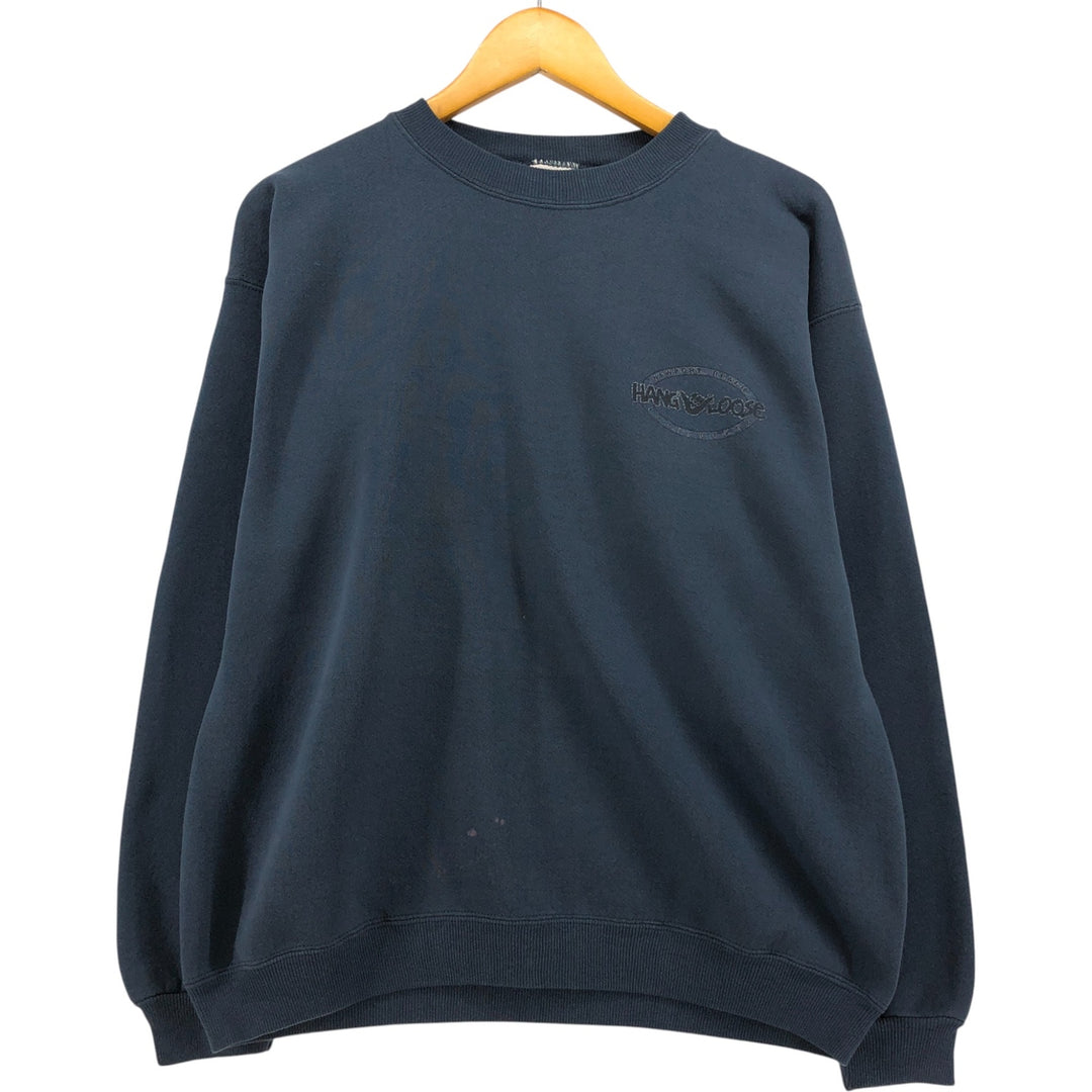 2000'S Hanes HANG LOOSE logo sweatshirt, men's size M cotton Green type dark green Vintage Second Hand