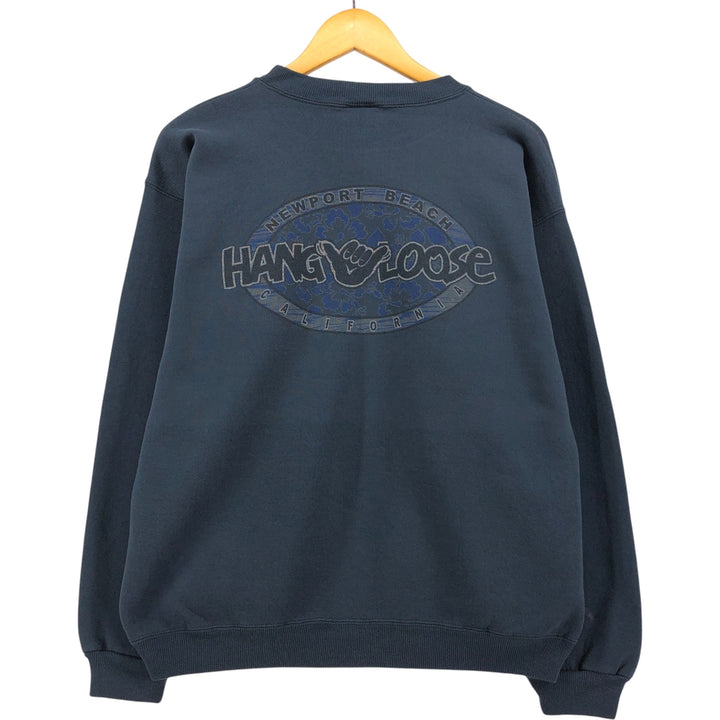 2000'S Hanes HANG LOOSE logo sweatshirt, men's size M cotton Green type dark green Vintage Second Hand