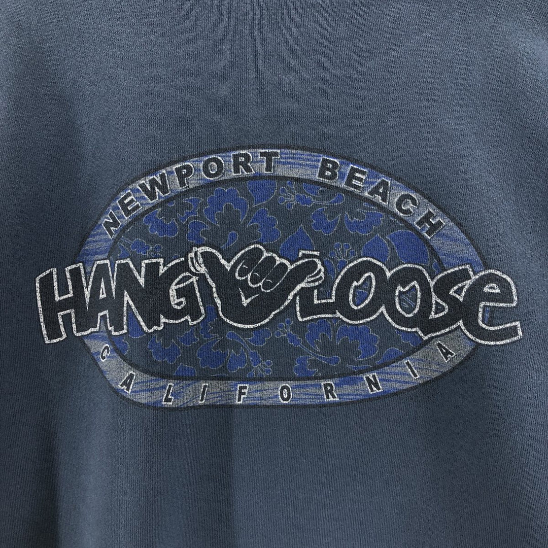 2000'S Hanes HANG LOOSE logo sweatshirt, men's size M cotton Green type dark green Vintage Second Hand