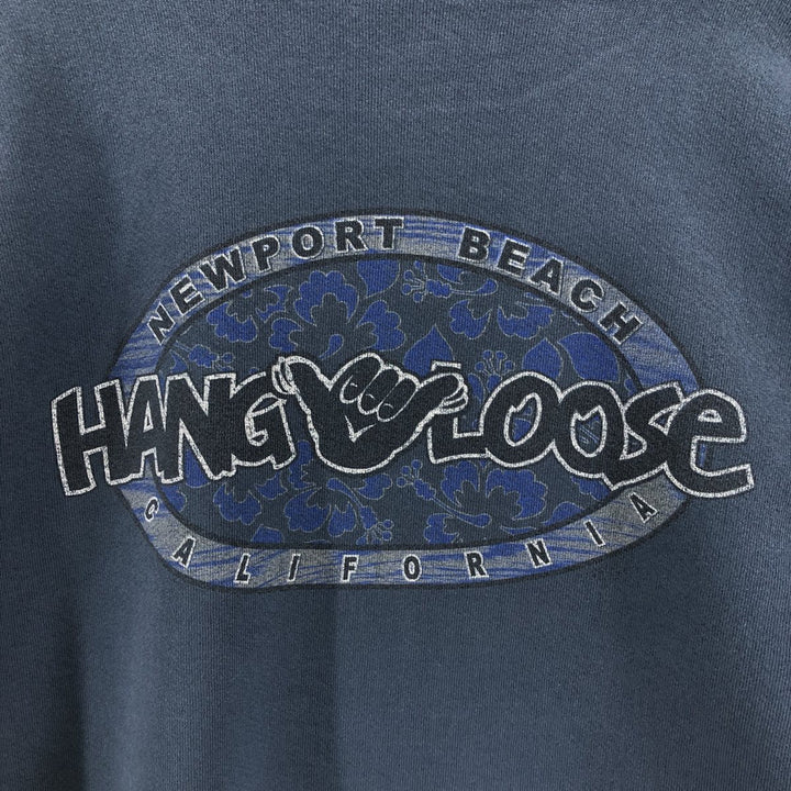2000'S Hanes HANG LOOSE logo sweatshirt, men's size M cotton Green type dark green Vintage Second Hand