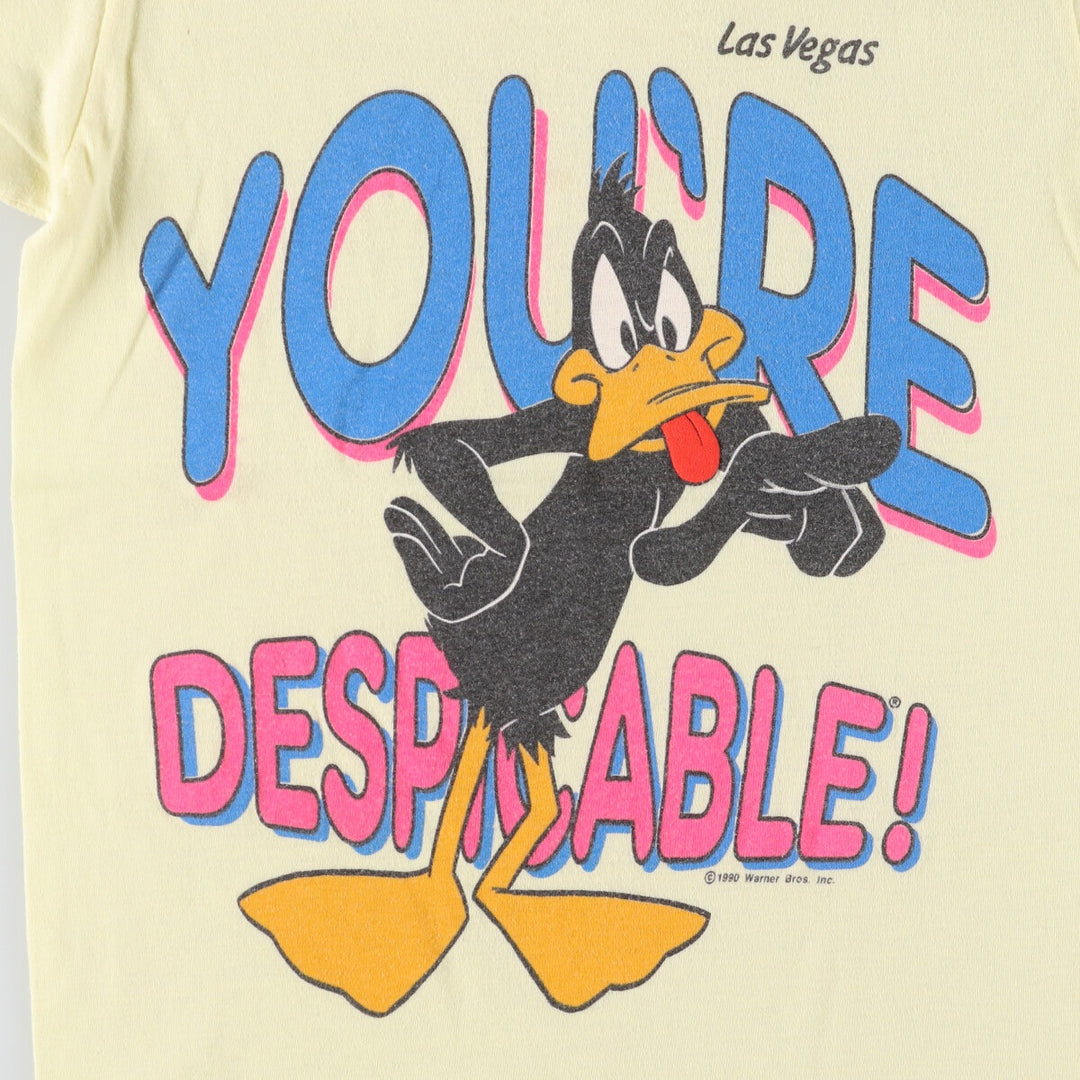 Vintage 90'S SHERRY Looney Tunes Daffy Duck character print T-shirt, women's size small polyester yellow type Vintage Second Hand
