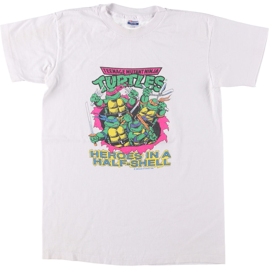 Vintage 90'S Hanes Teenage Mutant Ninja Turtles character print T-shirt, Made in USA, Women's Size L cotton white type Vintage Second Hand