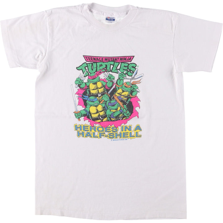 Vintage 90'S Hanes Teenage Mutant Ninja Turtles character print T-shirt, Made in USA, Women's Size L cotton white type Vintage Second Hand