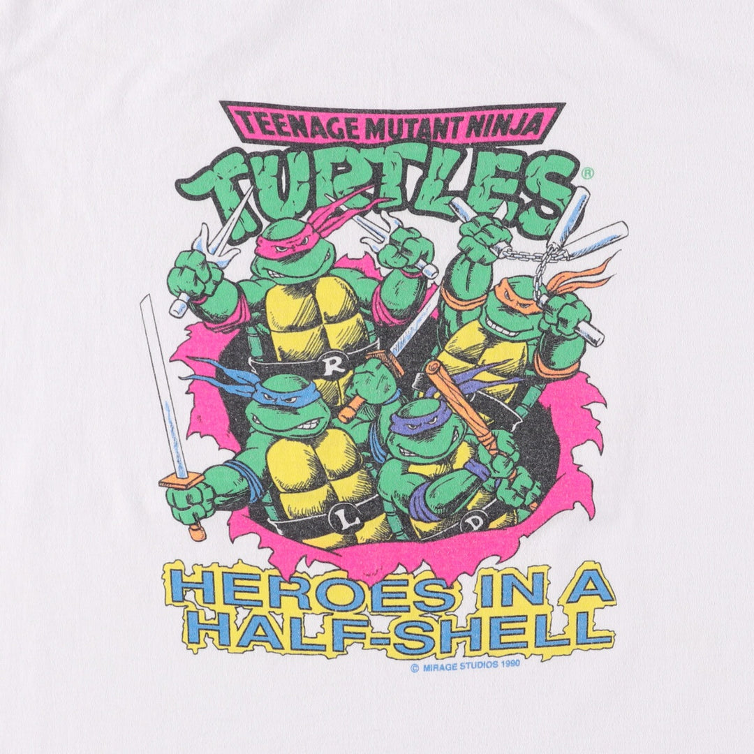 Vintage 90'S Hanes Teenage Mutant Ninja Turtles character print T-shirt, Made in USA, Women's Size L cotton white type Vintage Second Hand