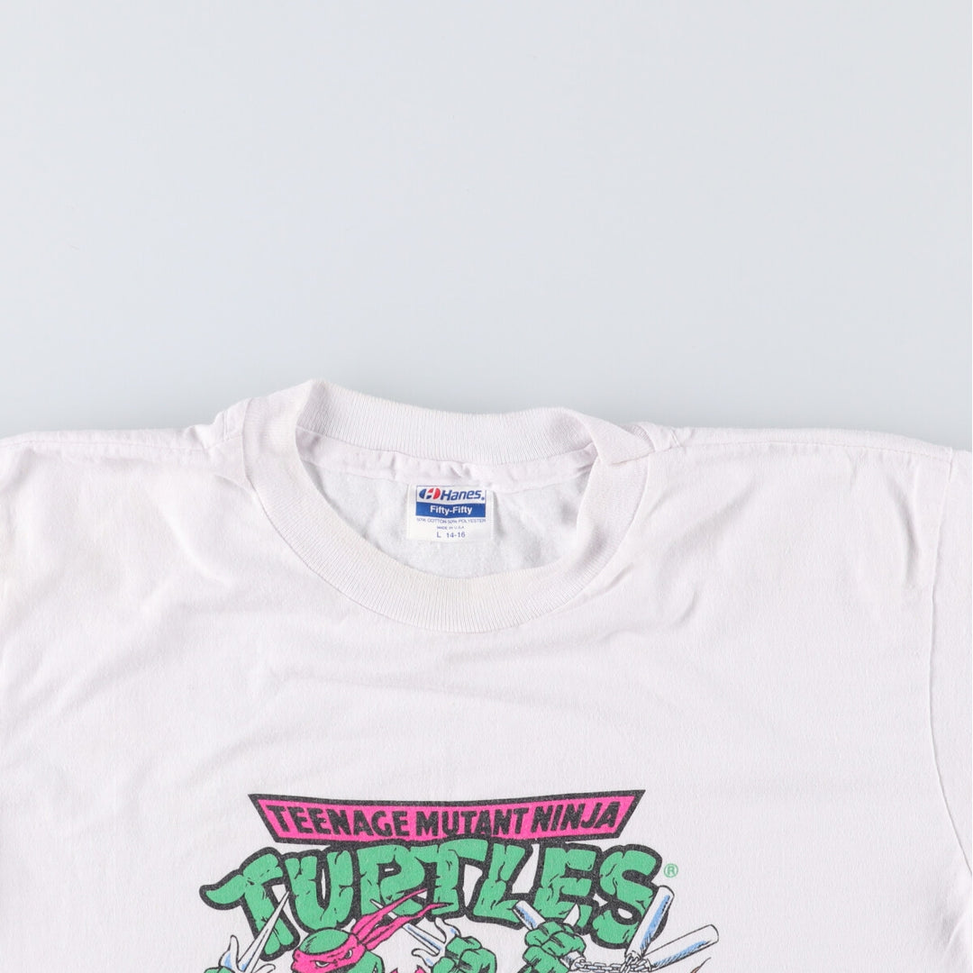 Vintage 90'S Hanes Teenage Mutant Ninja Turtles character print T-shirt, Made in USA, Women's Size L cotton white type Vintage Second Hand