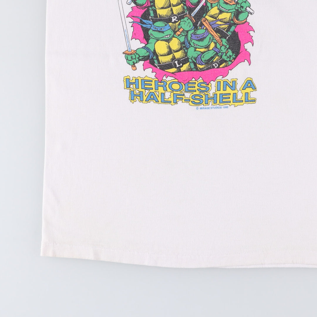Vintage 90'S Hanes Teenage Mutant Ninja Turtles character print T-shirt, Made in USA, Women's Size L cotton white type Vintage Second Hand