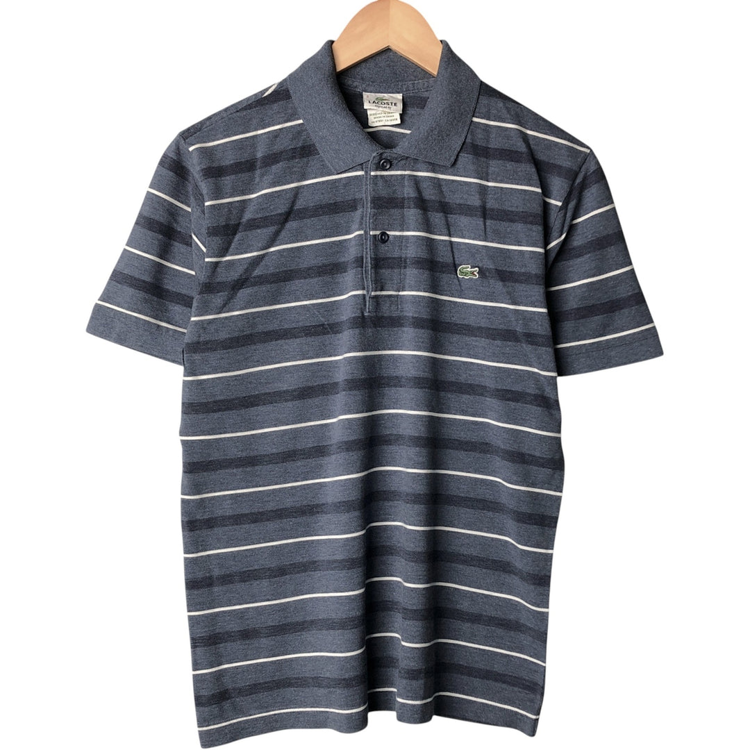 Lacoste French-designed short-sleeved striped polo shirt, men's size S cotton blue type Vintage Second Hand