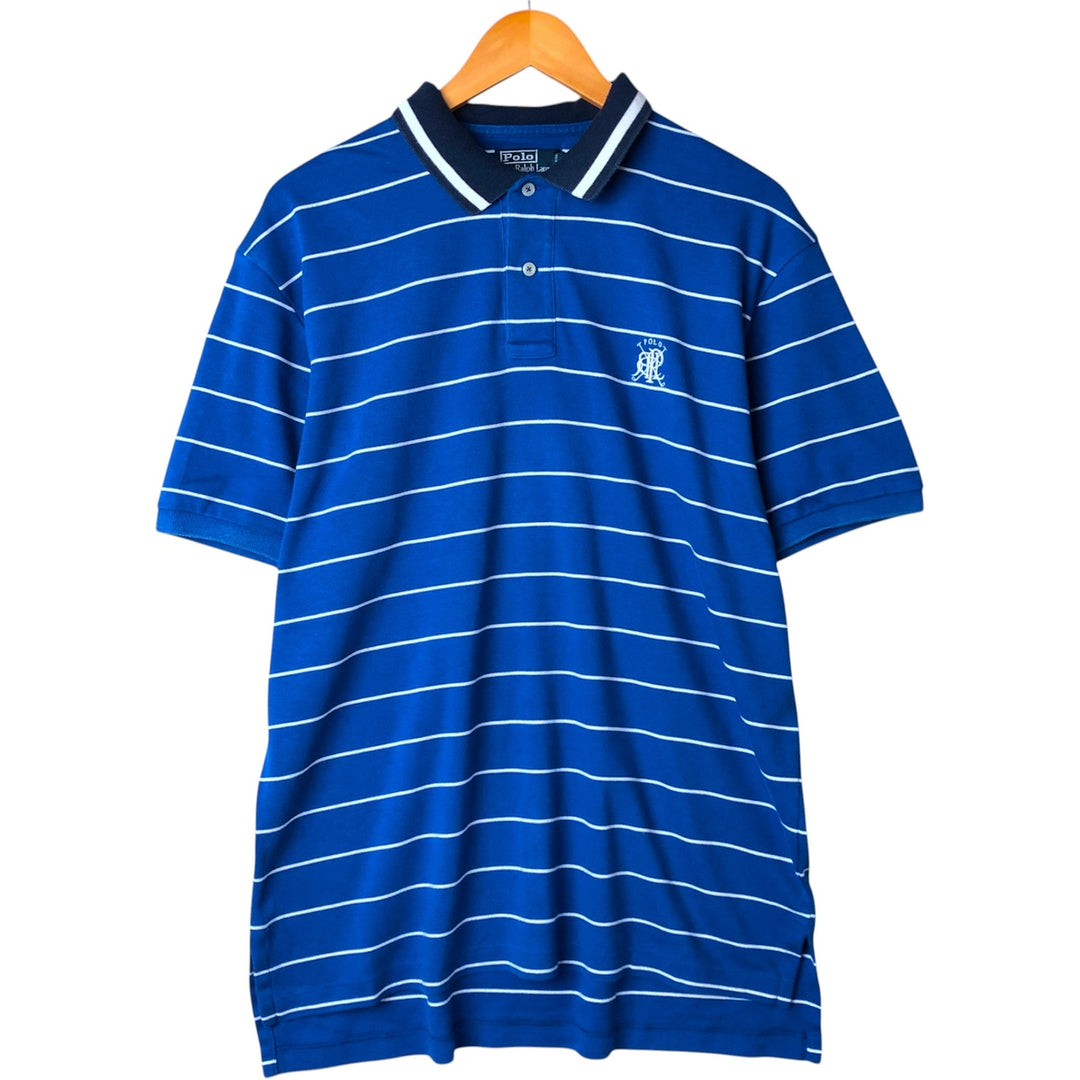 Ralph Lauren POLO by Ralph Lauren short sleeve striped polo shirt, men's size L cotton blue type Vintage Second Hand